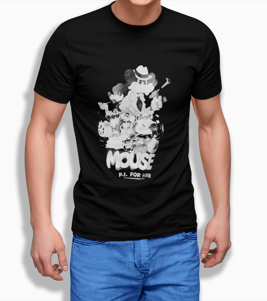 Mouse PI For Hire Vintage Detective Noir Cartoon Mystery T-Shirt