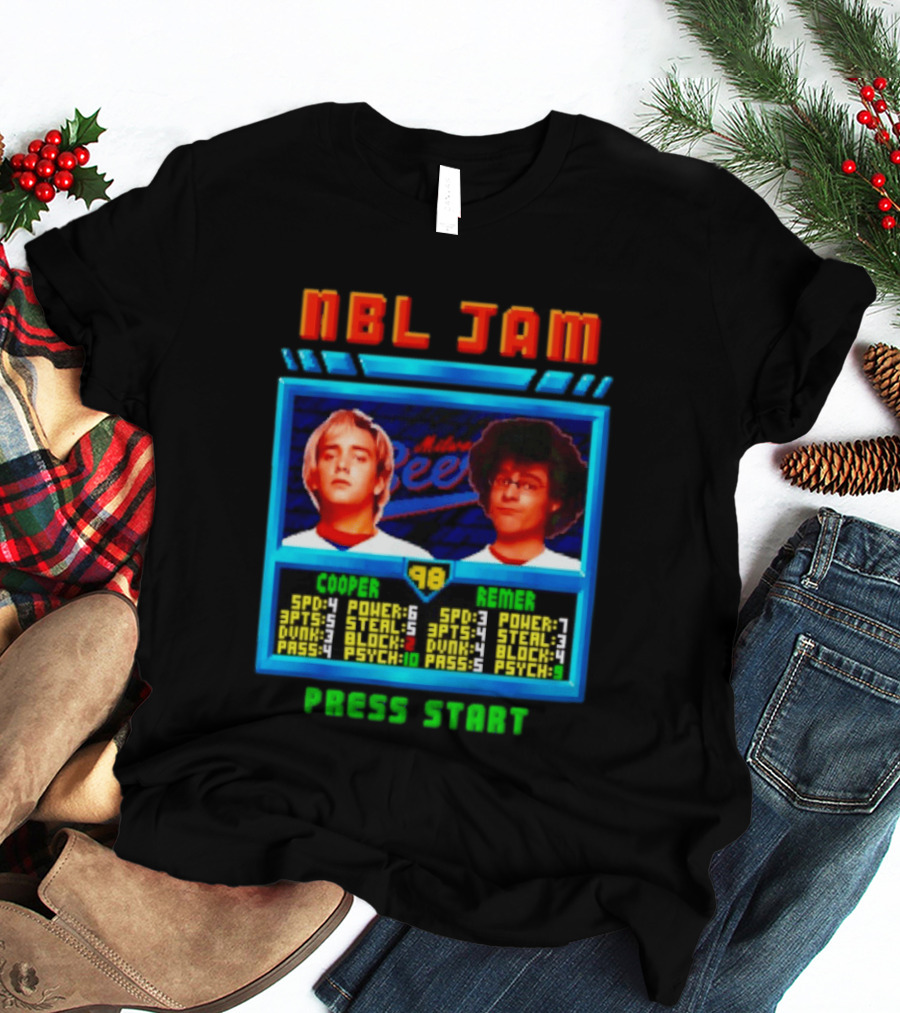 NBL Jam Cooper Remer Milwaukee Beers PASS START Players Stats T-Shirt