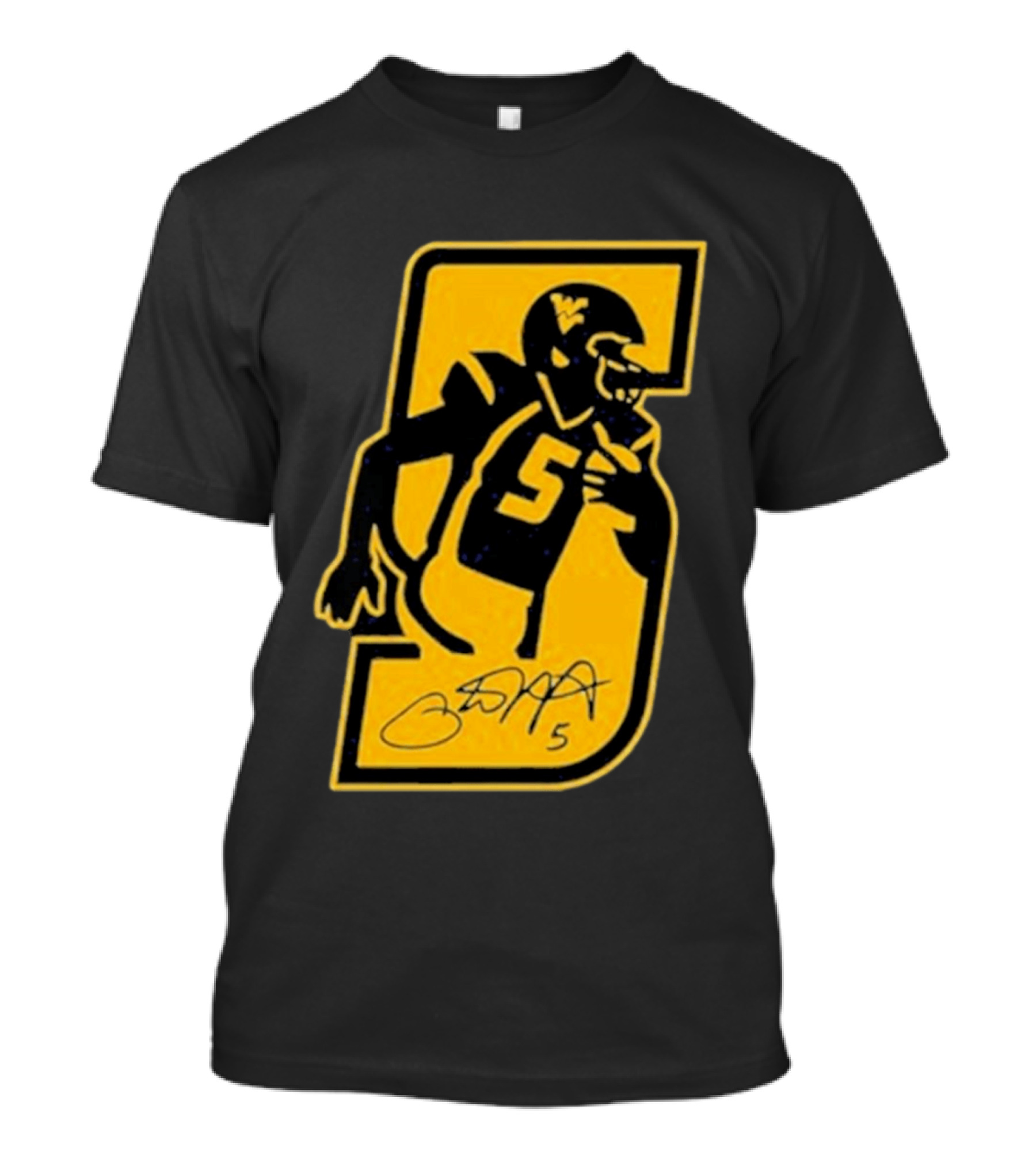 West Virginia Mountaineers Number 5 Retirement Football Icon With Signature T-Shirt