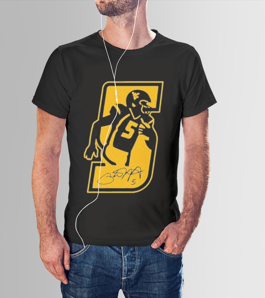 West Virginia Mountaineers Number 5 Retirement Football Icon With Signature T-Shirt