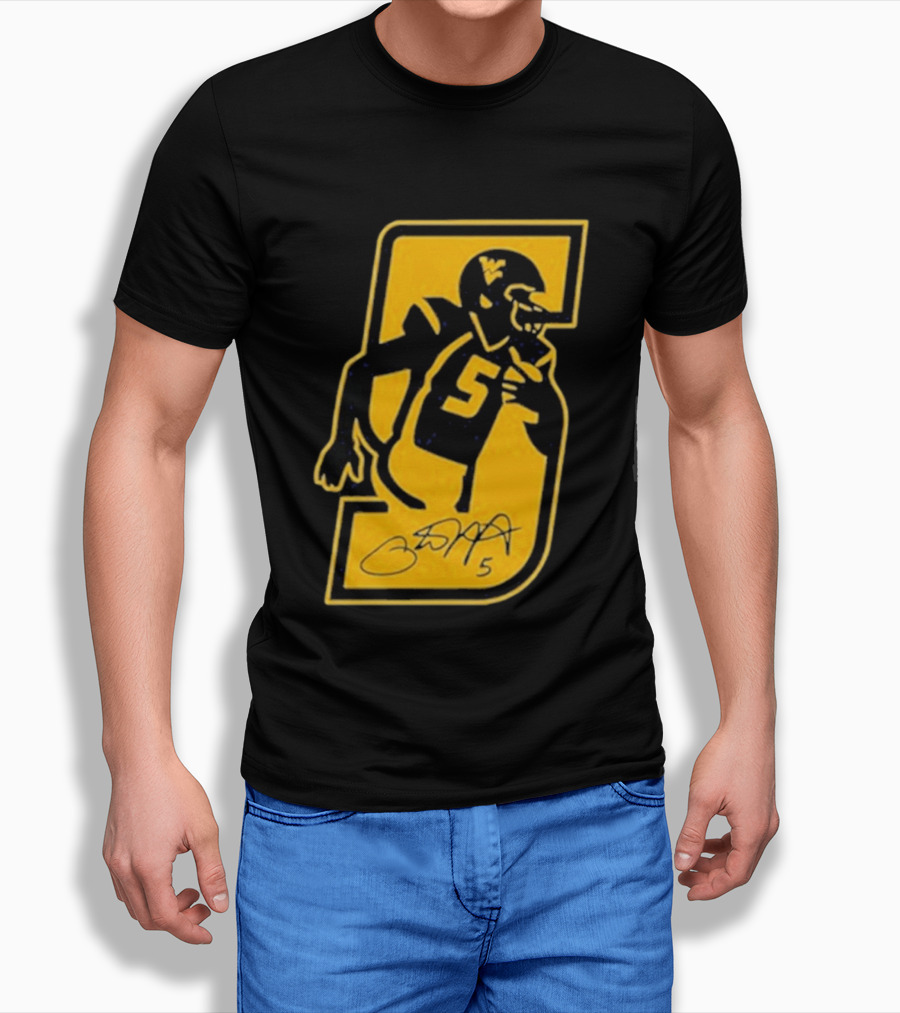 West Virginia Mountaineers Number 5 Retirement Football Icon With Signature T-Shirt