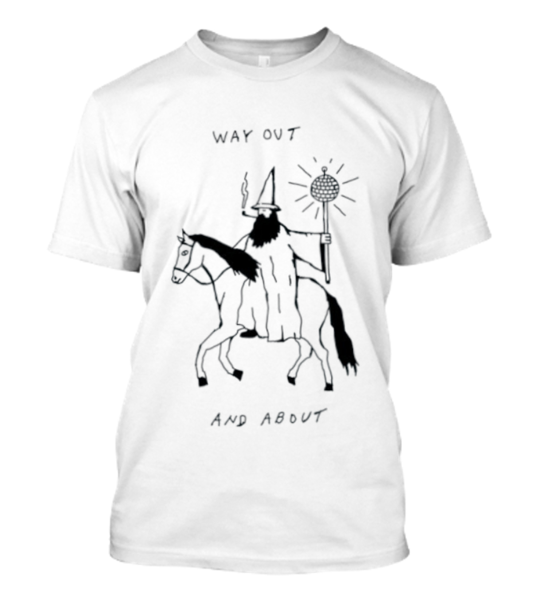 Way Out And About Wizard On Horse With Disco Ball Staff T-Shirt