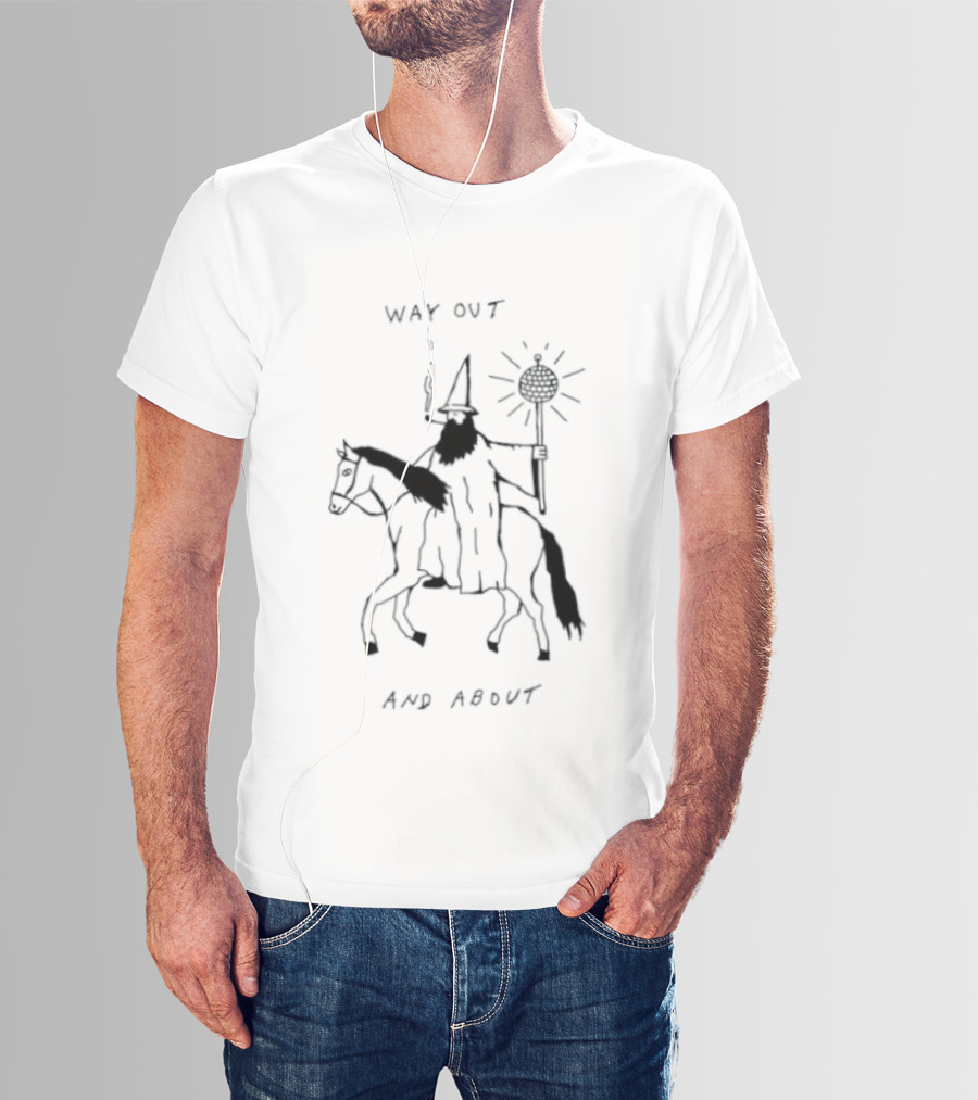 Way Out And About Wizard On Horse With Disco Ball Staff T-Shirt