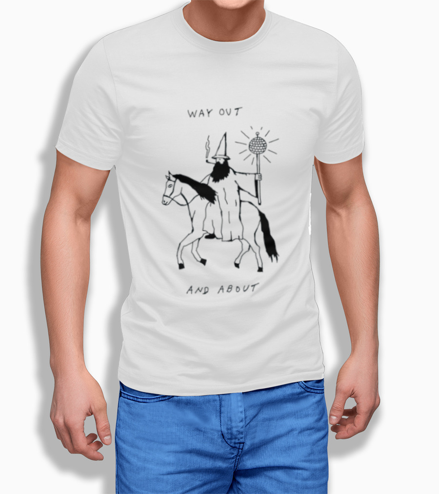 Way Out And About Wizard On Horse With Disco Ball Staff T-Shirt