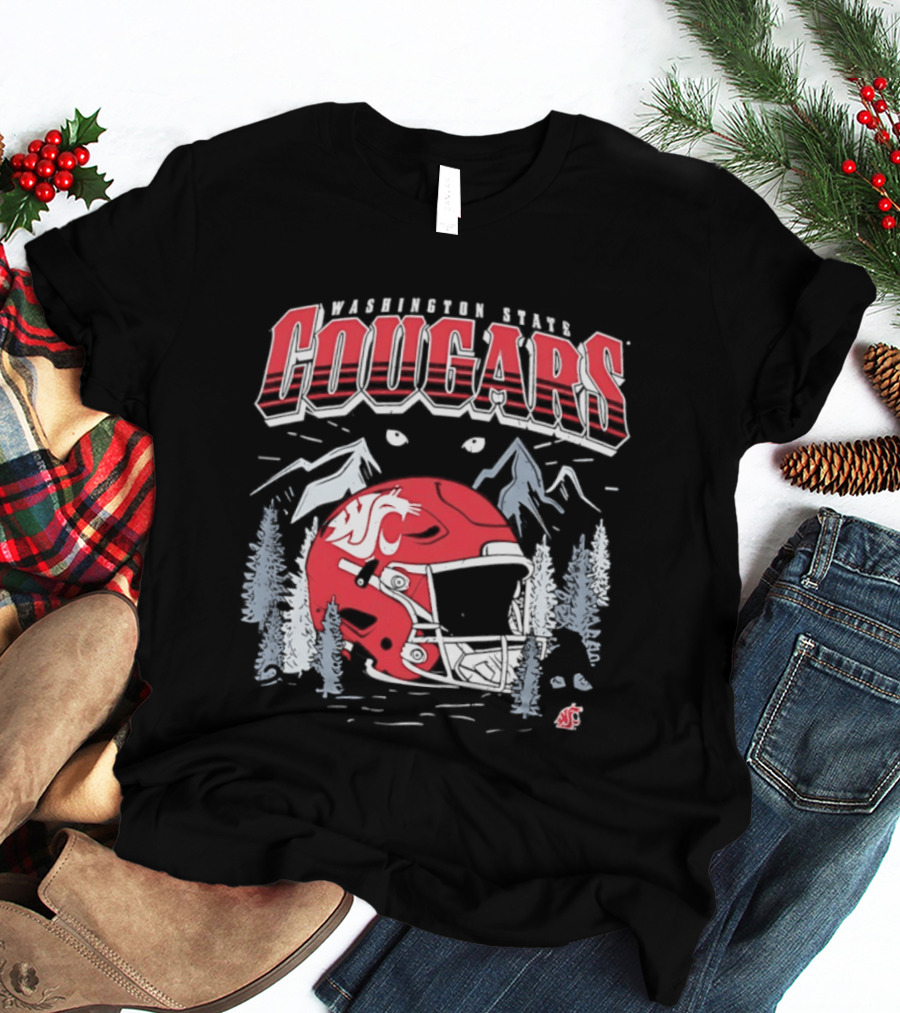 Washington State Cougars WSU NCAA Football Helmet Mountain Scene T-Shirt