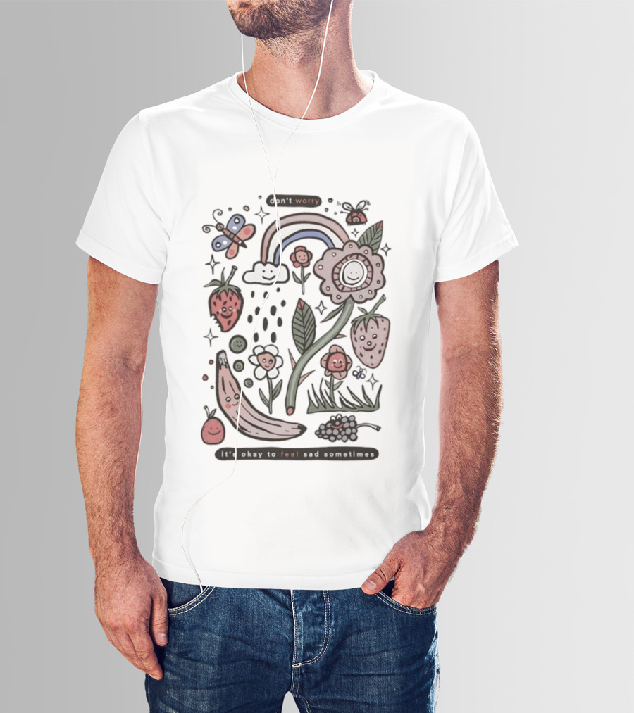 Happy Rainbow Flower And Fruit Friends With Smiling Faces T-Shirt
