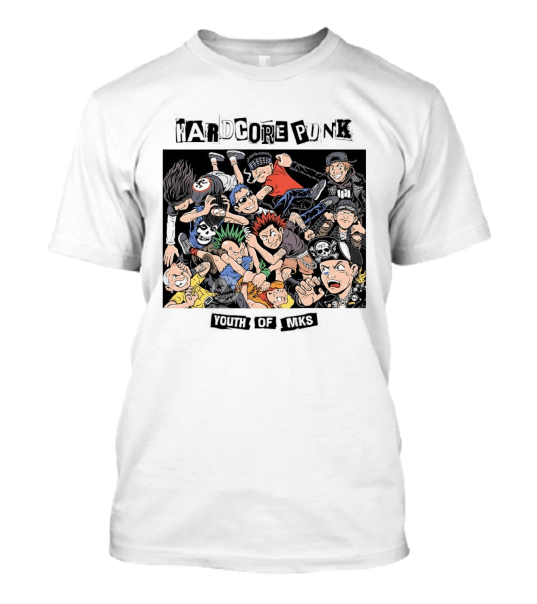 Hardcore Punk Youth Of Mks Vintage Cartoon Style Crowd Scene T-Shirt