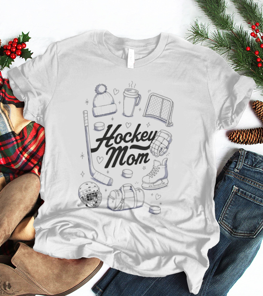 Hockey Mom 2026 Essentials Ice Skates Coffee Beanie Gear T-Shirt