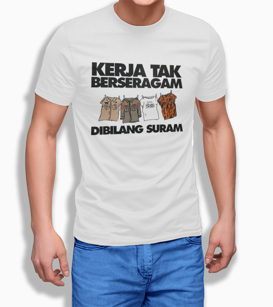 Kerja Tak Berseragam Dibilang Suram Kaos Band Dan Pakaian Kerja Di Jemuran T-Shirt