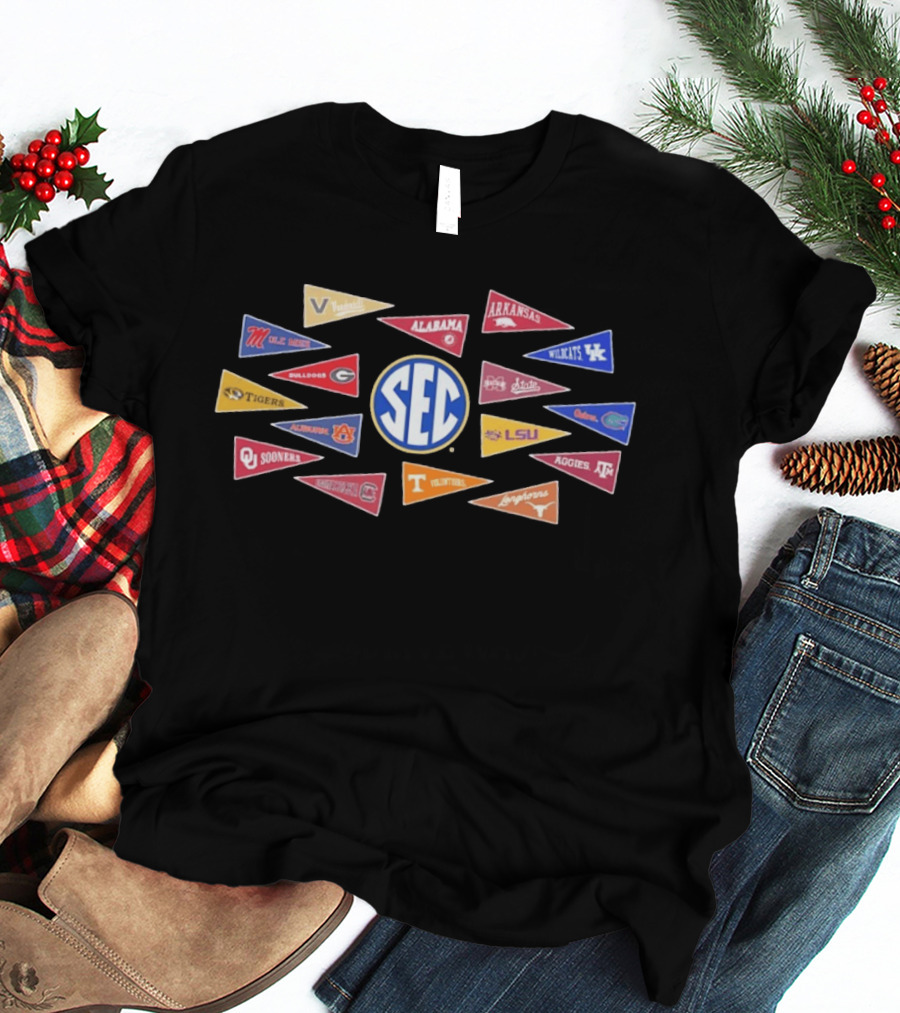 SEC Colleges Football Pennants Alabama Georgia LSU Florida Tennessee Oklahoma T-Shirt