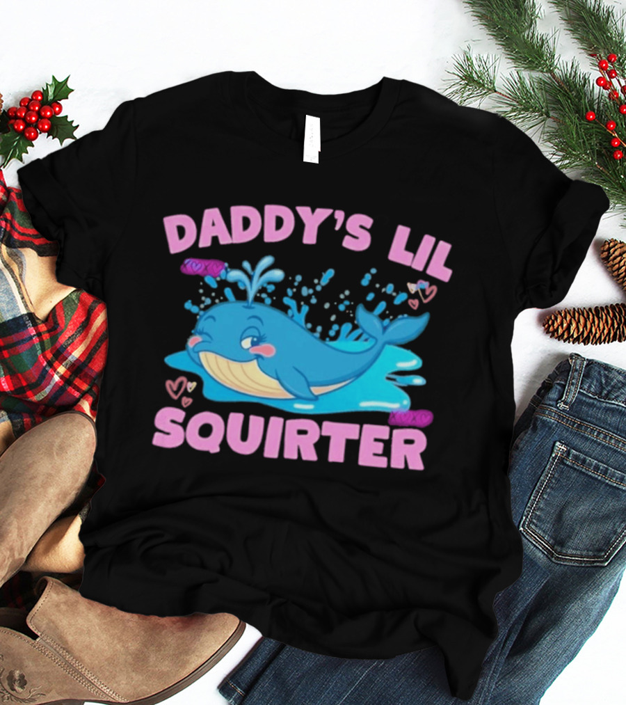 Daddy's Lil Squirter Cute Whale Bubbles And Hearts T-Shirt