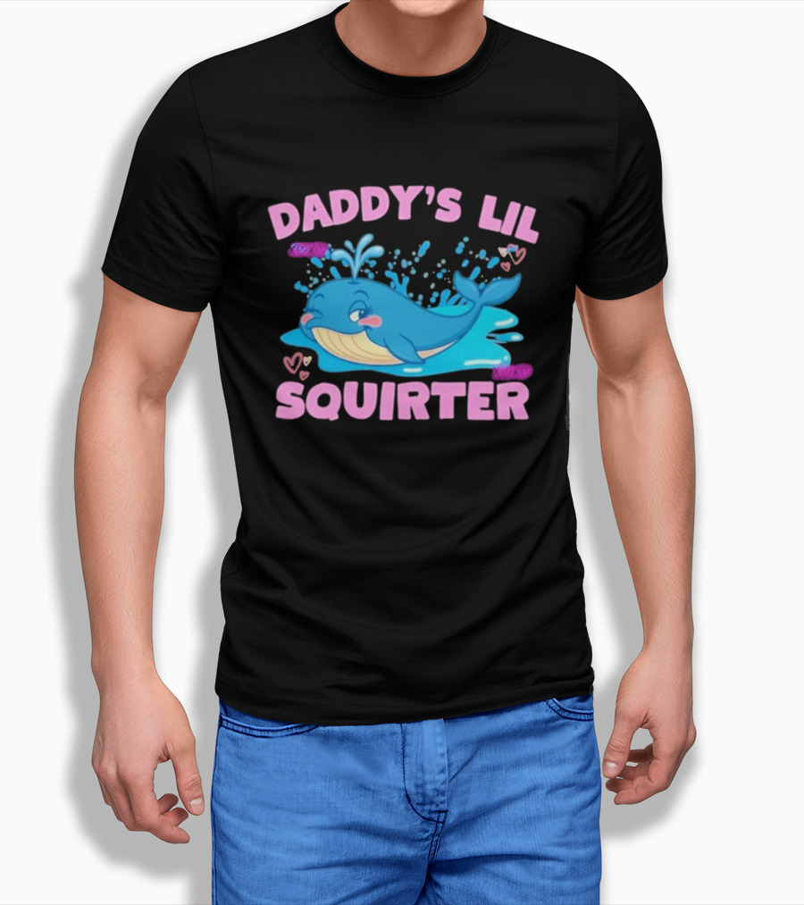 Daddy's Lil Squirter Cute Whale Bubbles And Hearts T-Shirt
