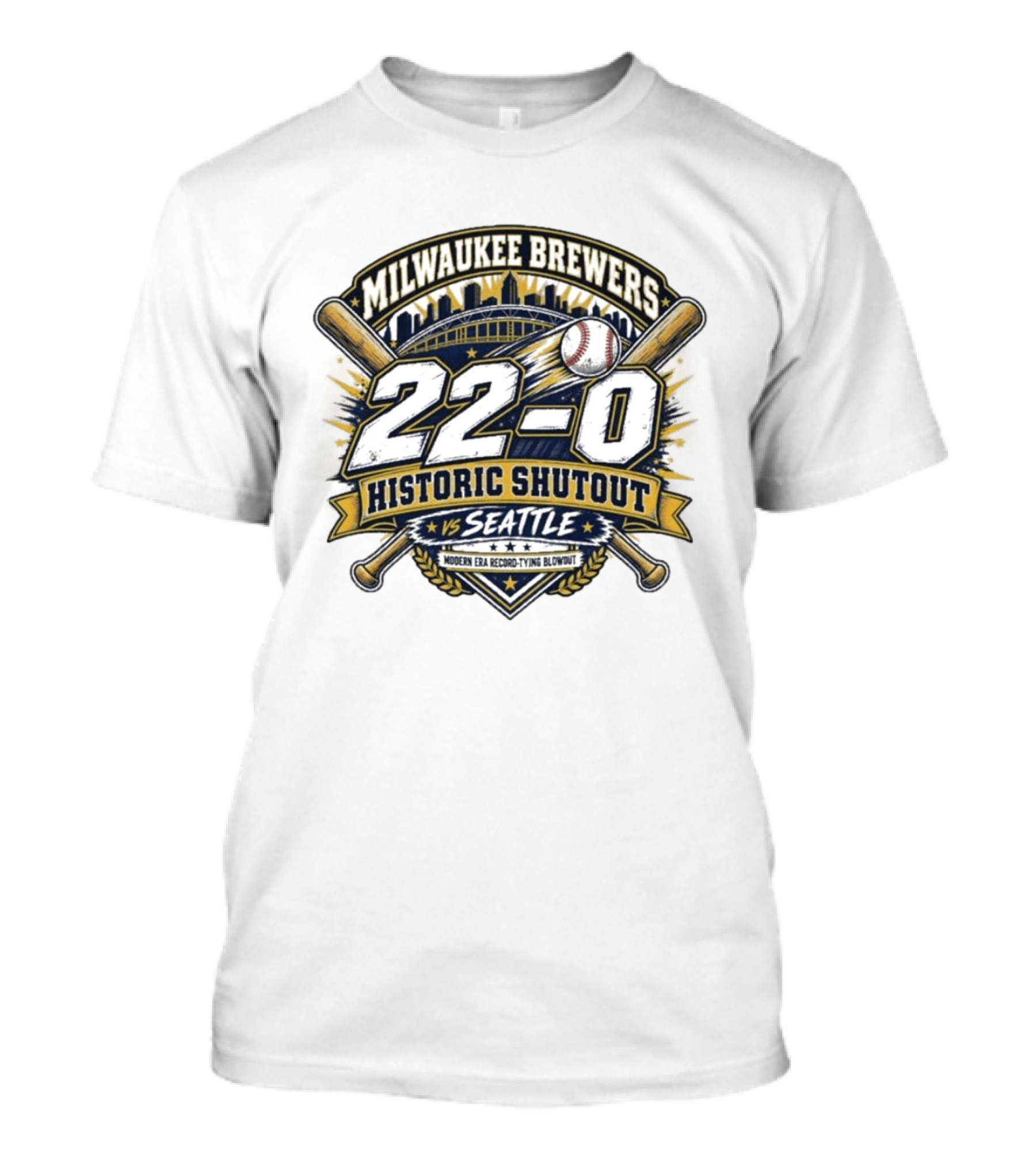 Milwaukee Brewers 22 0 Historic Shutout Vs Seattle Modern Era Record Tying Blowout T-Shirt