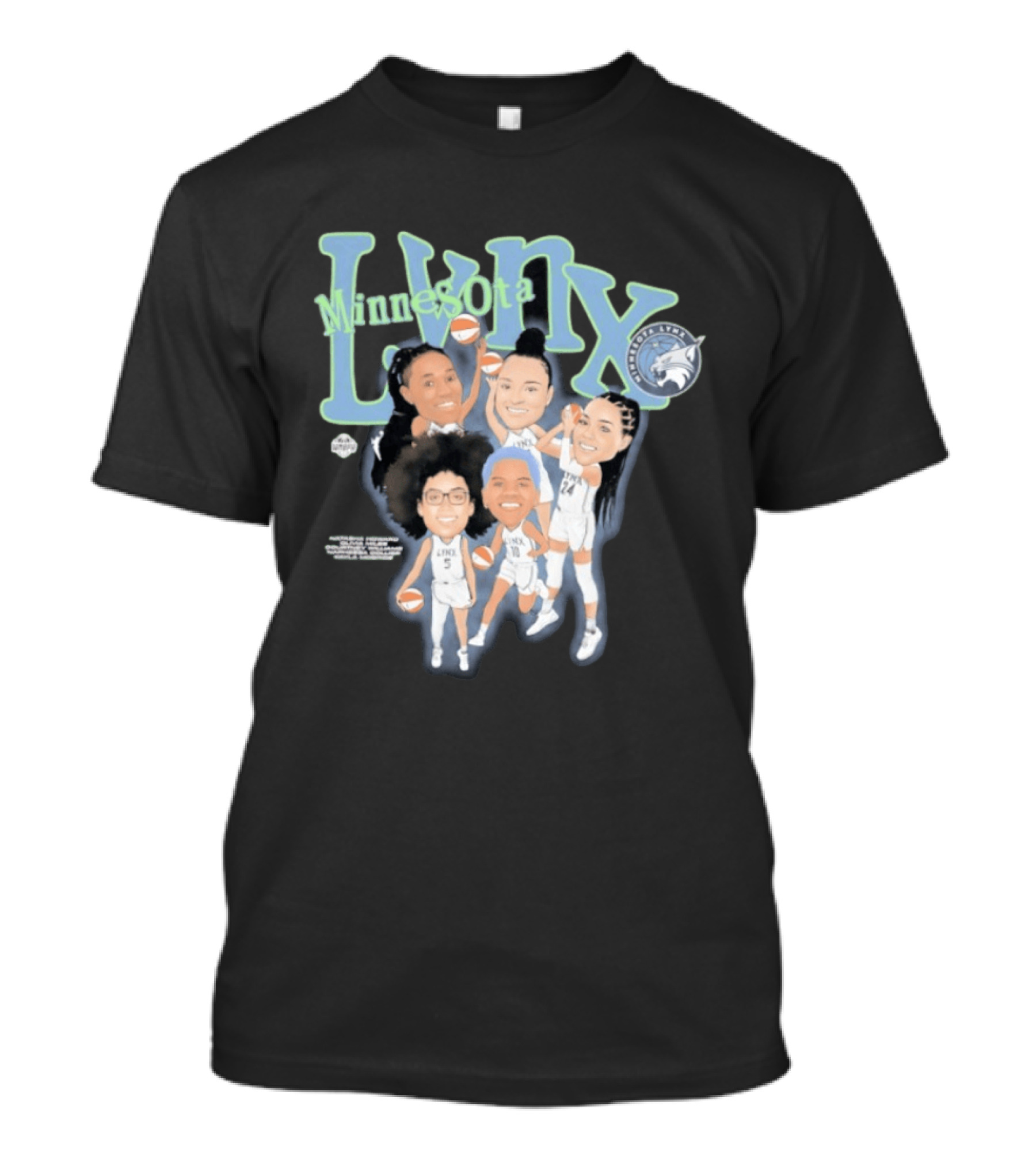 Minnesota Lynx Big 5 WNBA Basketball Caricature Team Spirit T-Shirt