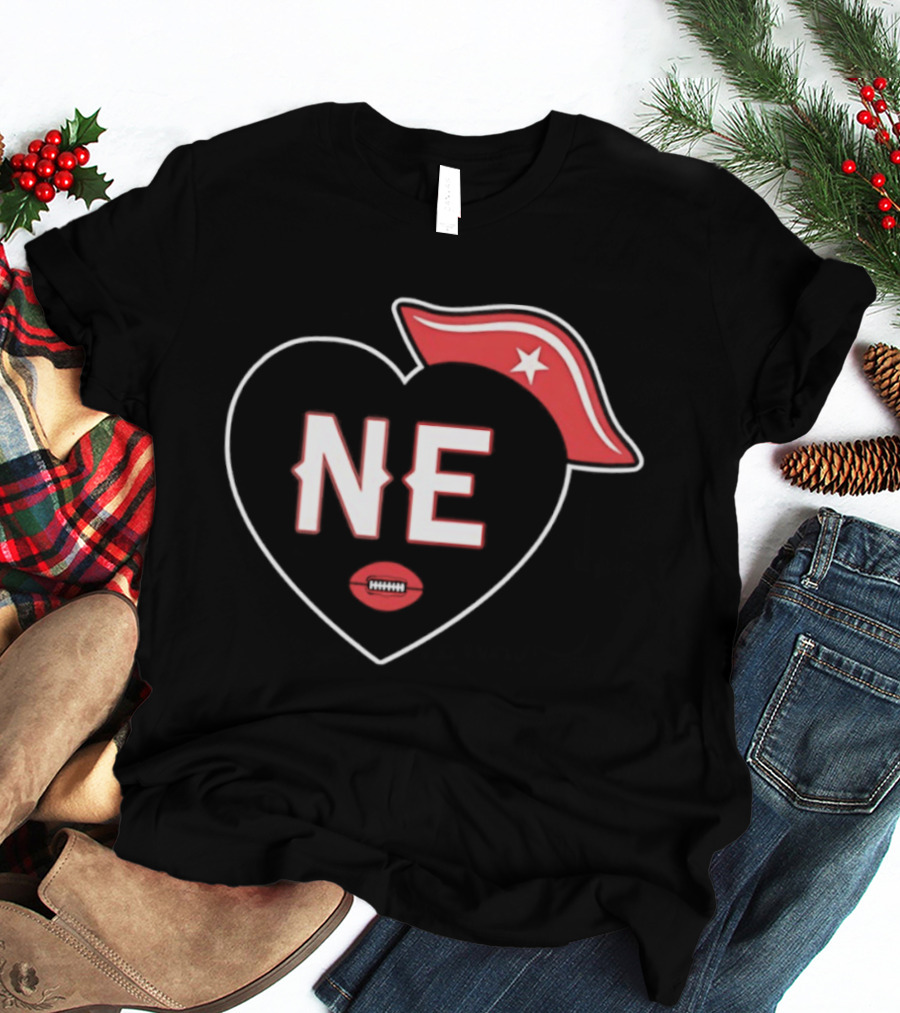 New England NE Heart Football Star Hat T-Shirt