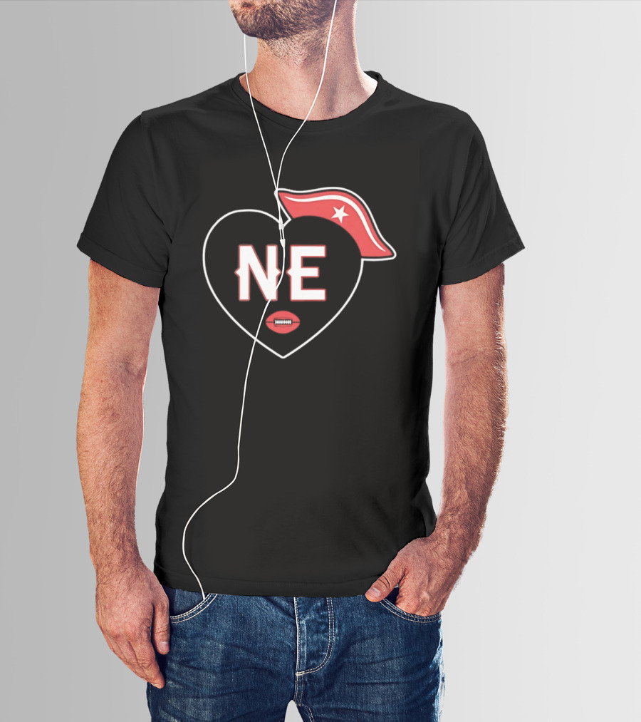 New England NE Heart Football Star Hat T-Shirt