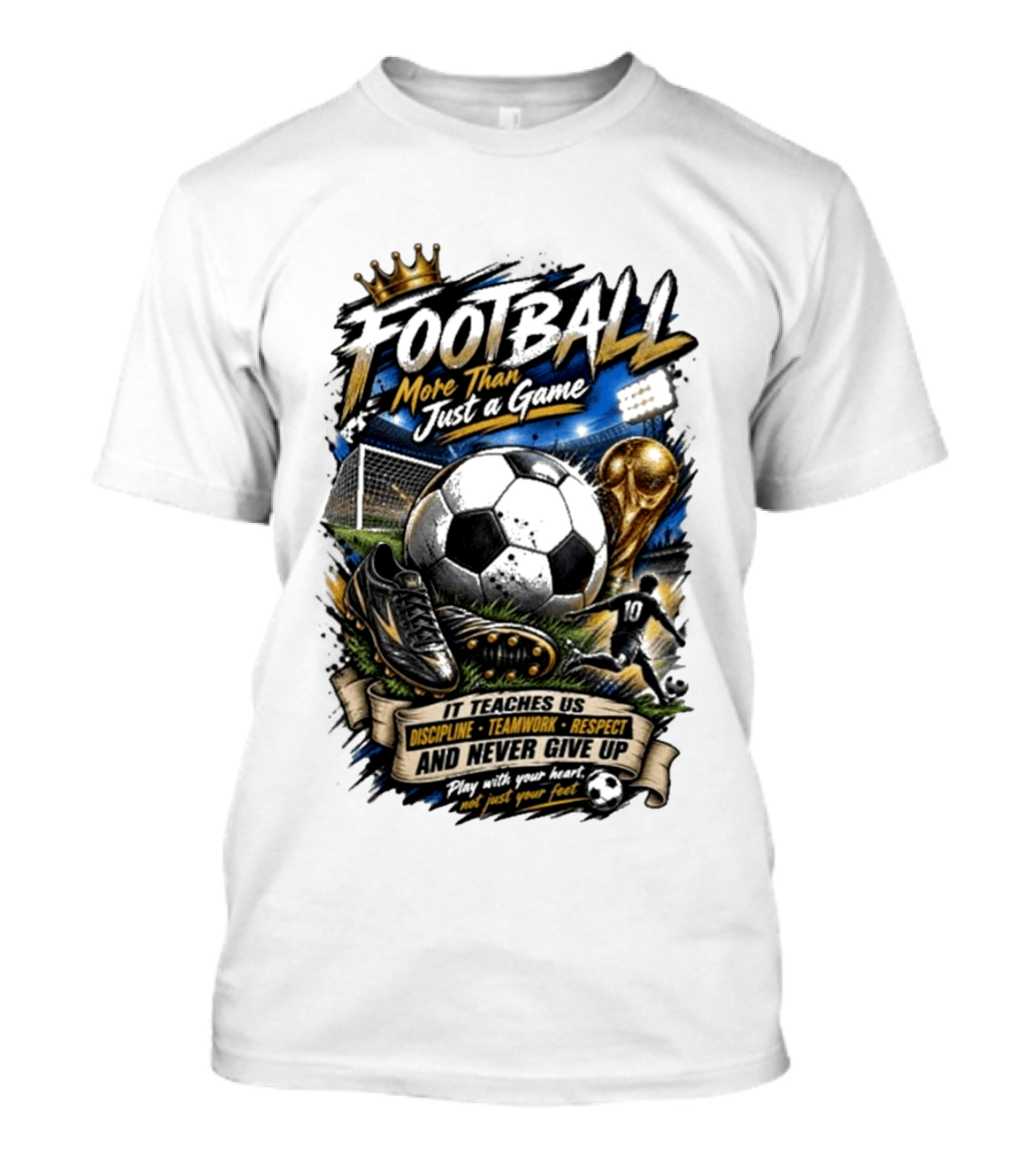 Football More Than Just A Game Discipline Teamwork Respect Never Give Up Play With Your Heart T-Shirt