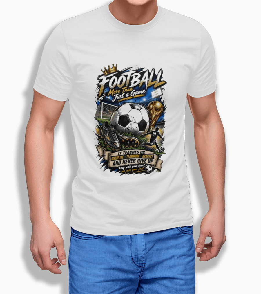 Football More Than Just A Game Discipline Teamwork Respect Never Give Up Play With Your Heart T-Shirt