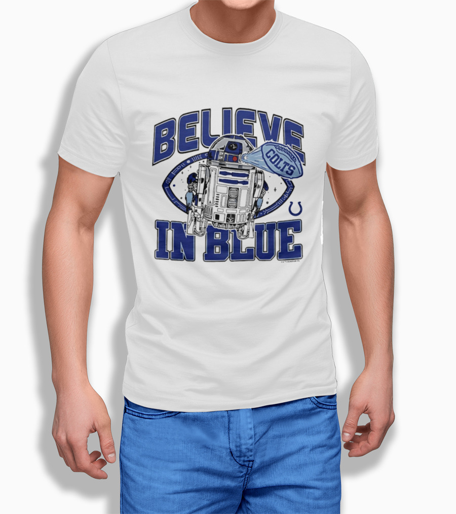 Believe In Blue Indianapolis Colts Star Wars R2D2 Collaboration T-Shirt