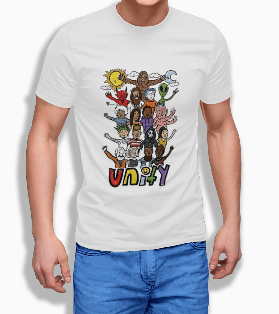 Unity Cartoon Characters Doodle Diverse Characters Aliens Bigfoot Devil Sun Moon T-Shirt
