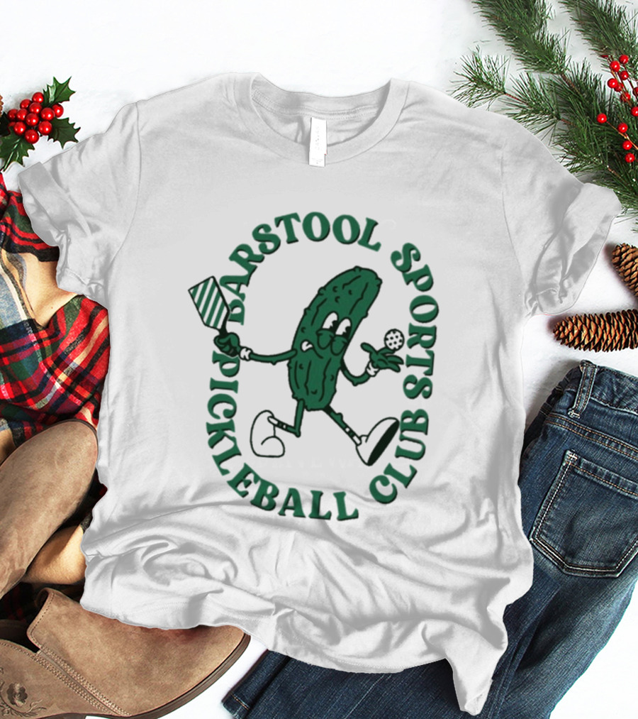 Barstool Sports Pickleball Club Animated Pickle Character With Paddle And Ball T-Shirt