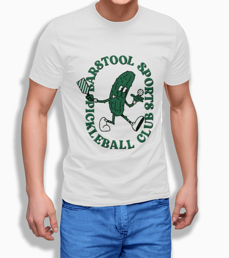 Barstool Sports Pickleball Club Animated Pickle Character With Paddle And Ball T-Shirt
