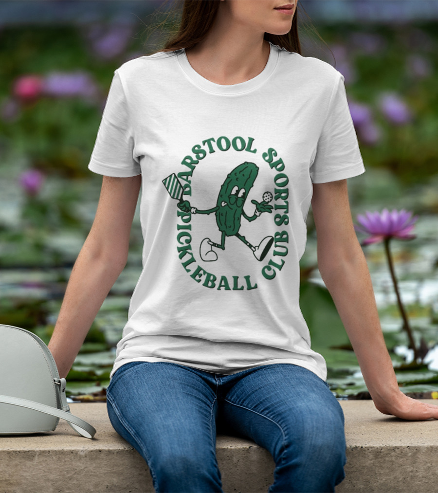 Barstool Sports Pickleball Club Animated Pickle Character With Paddle And Ball T-Shirt
