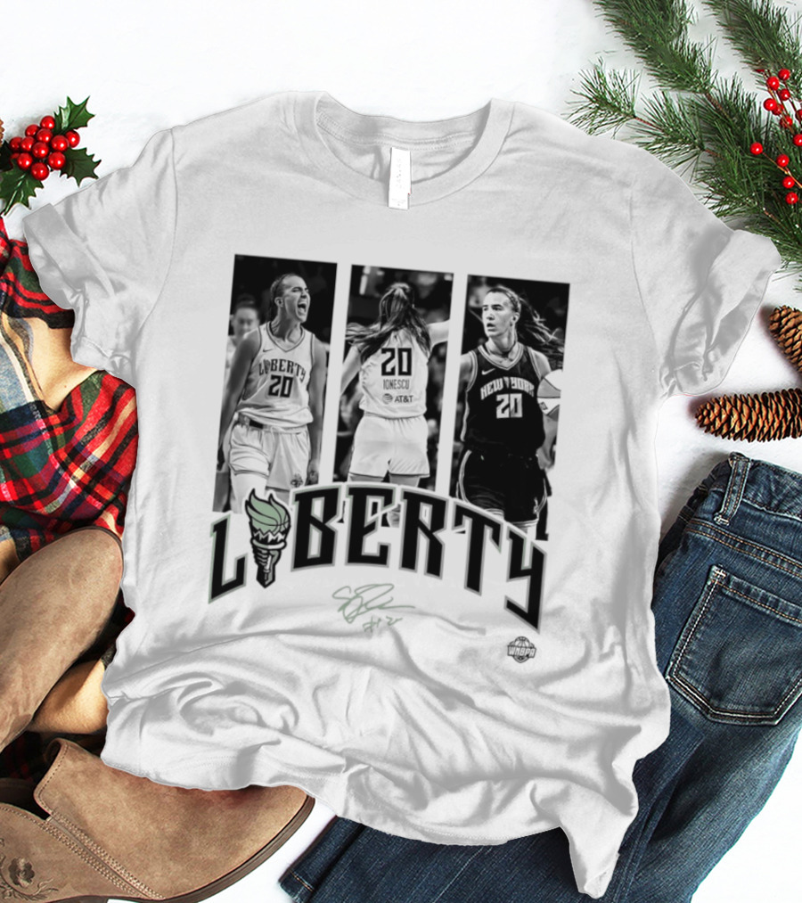 Sabrina Ionescu Liberty WNBA Player Collage Signature T-Shirt