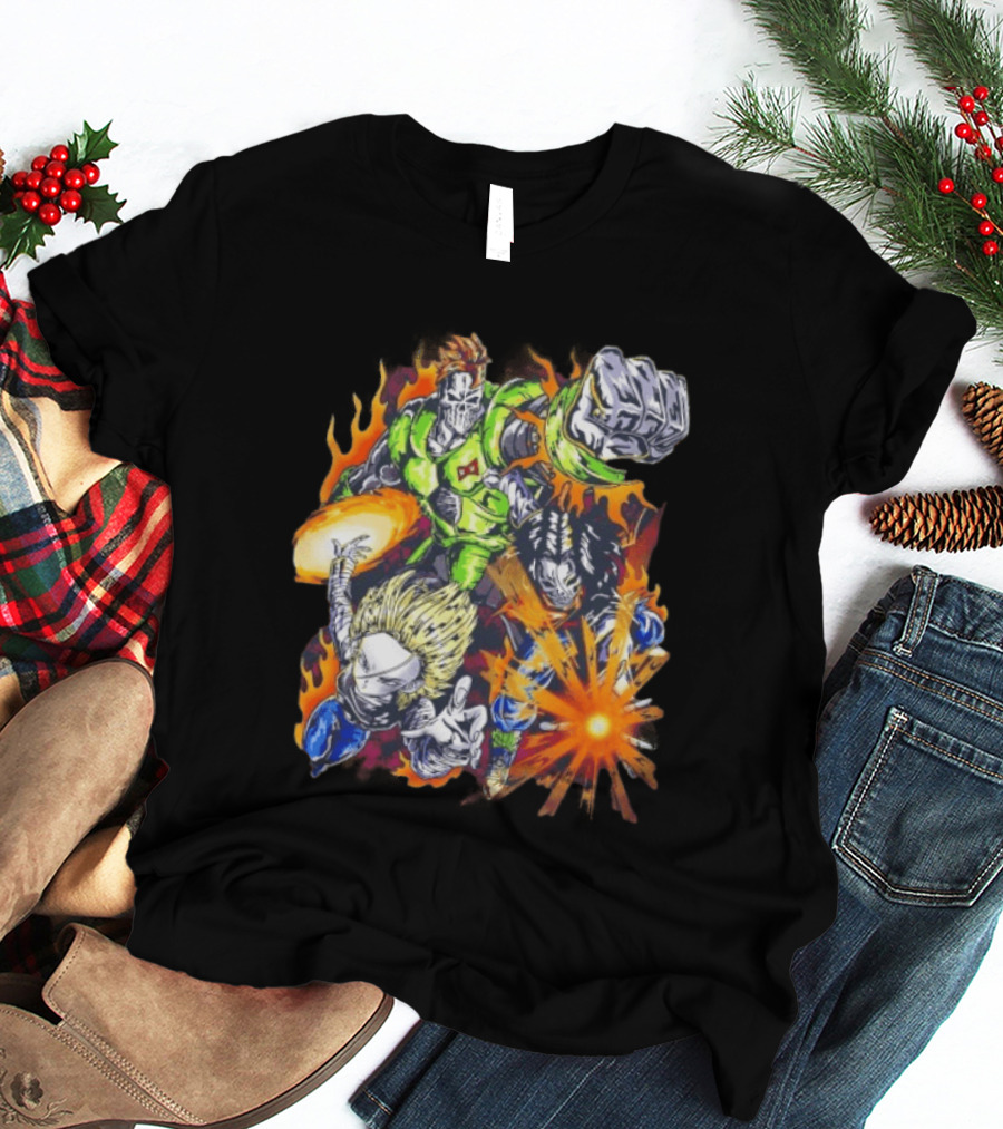 Dragon Ball Z Vintage Style Android 16 17 18 Fiery Action Scene Bootleg T-Shirt