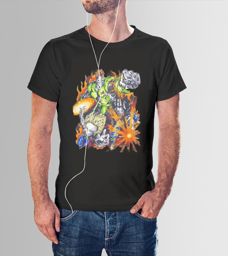 Dragon Ball Z Vintage Style Android 16 17 18 Fiery Action Scene Bootleg T-Shirt