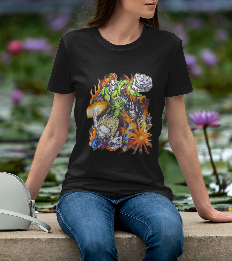 Dragon Ball Z Vintage Style Android 16 17 18 Fiery Action Scene Bootleg T-Shirt