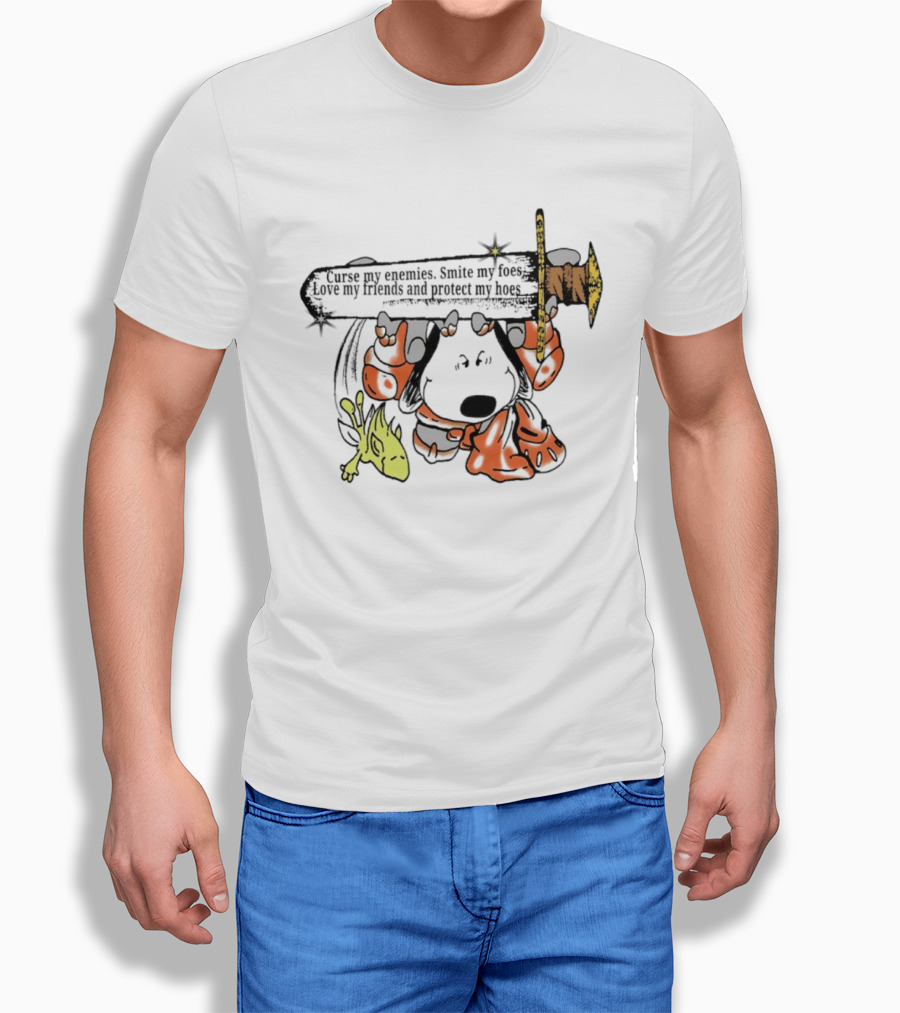 Curse My Enemies Smite My Foes Love My Friends Protect My Hoes Snoopy Woodstock Sword T-Shirt