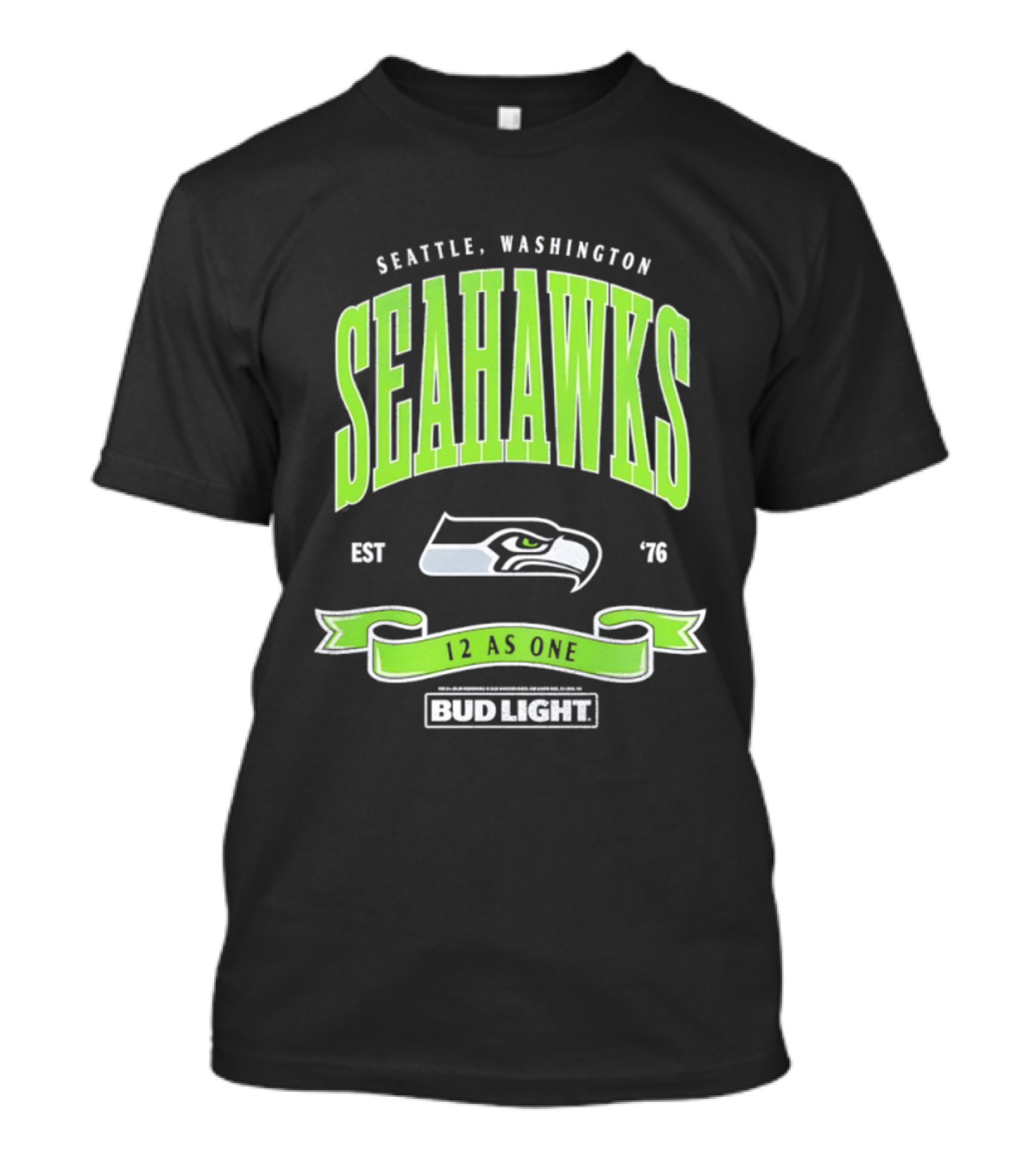 Seattle Washington Seahawks EST 76 Bud Light 12 As One T-Shirt