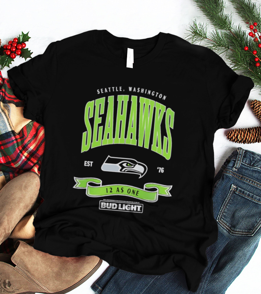 Seattle Washington Seahawks EST 76 Bud Light 12 As One T-Shirt