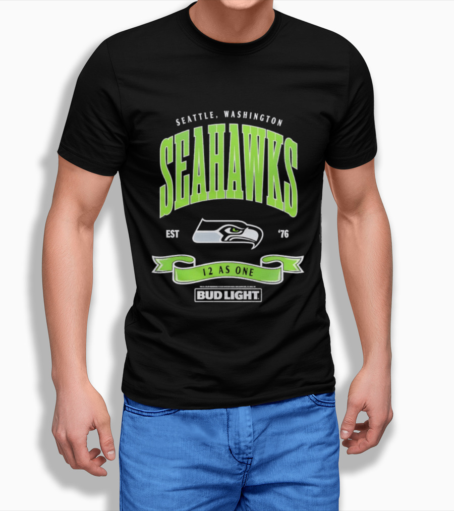 Seattle Washington Seahawks EST 76 Bud Light 12 As One T-Shirt