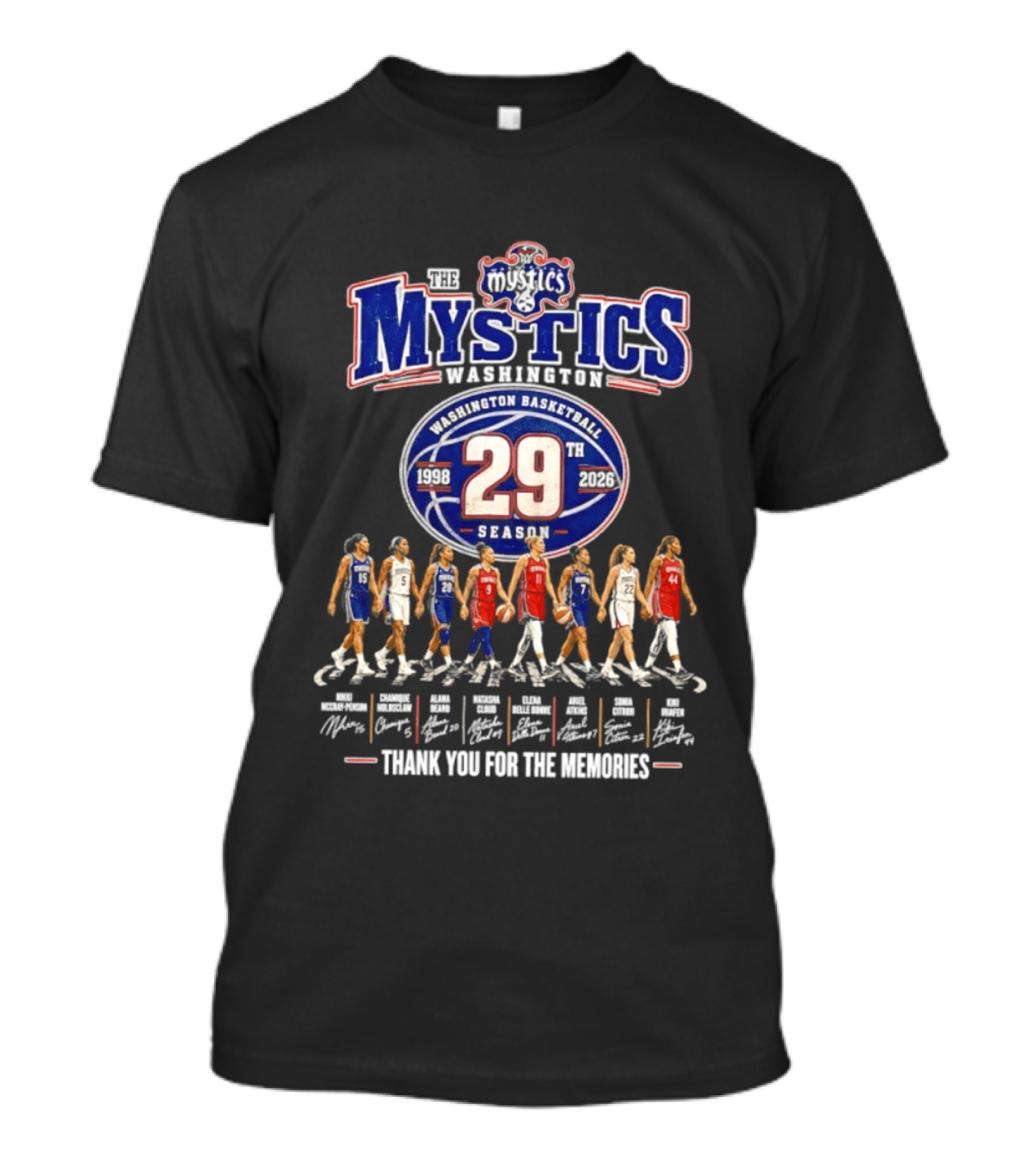 Washington Mystics Basketball 29th Season 1998 2026 Thank You For The Memories Signatures T-Shirt