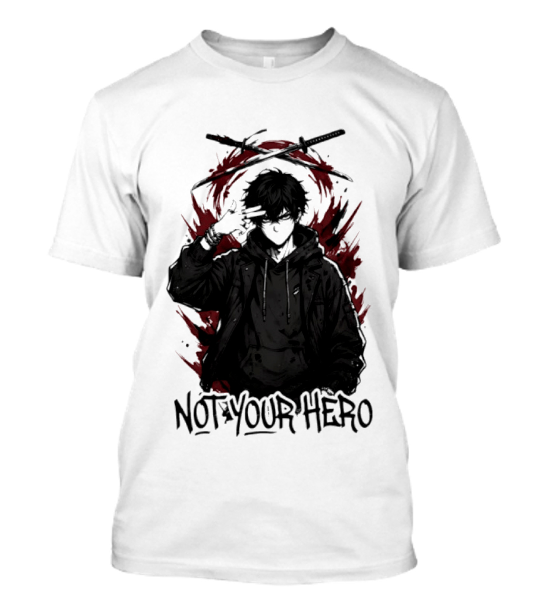 Not Your Hero Hooded Anime Boy With Katanas Manga T-Shirt