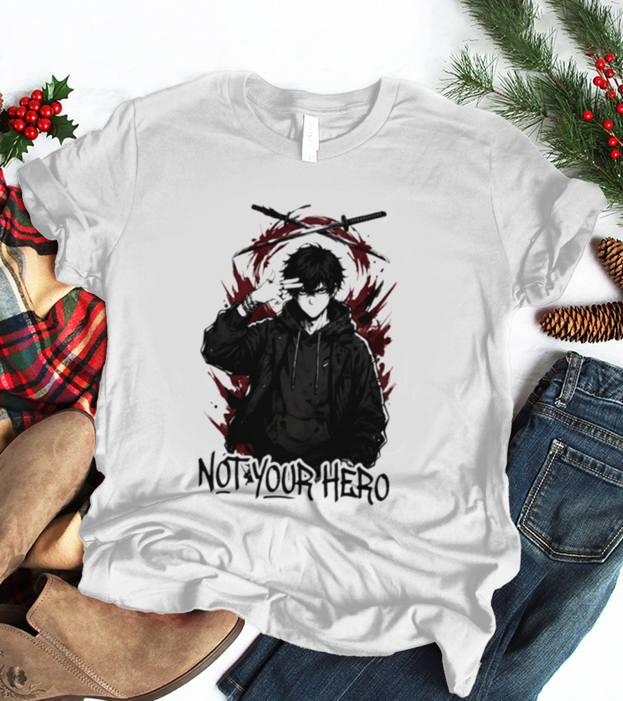 Not Your Hero Hooded Anime Boy With Katanas Manga T-Shirt