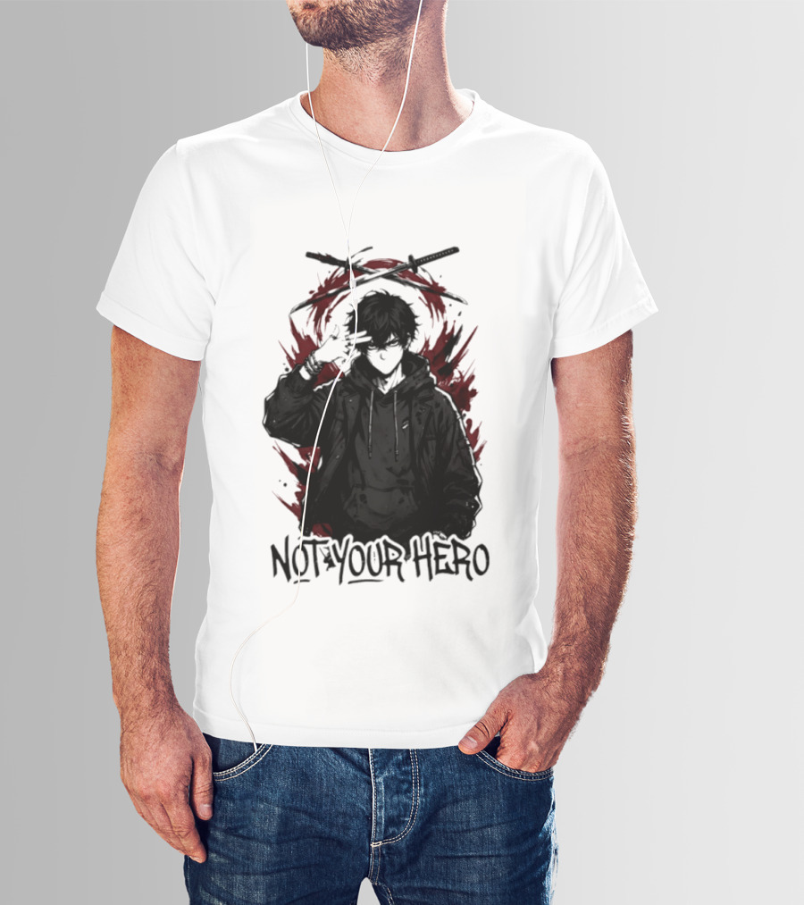 Not Your Hero Hooded Anime Boy With Katanas Manga T-Shirt