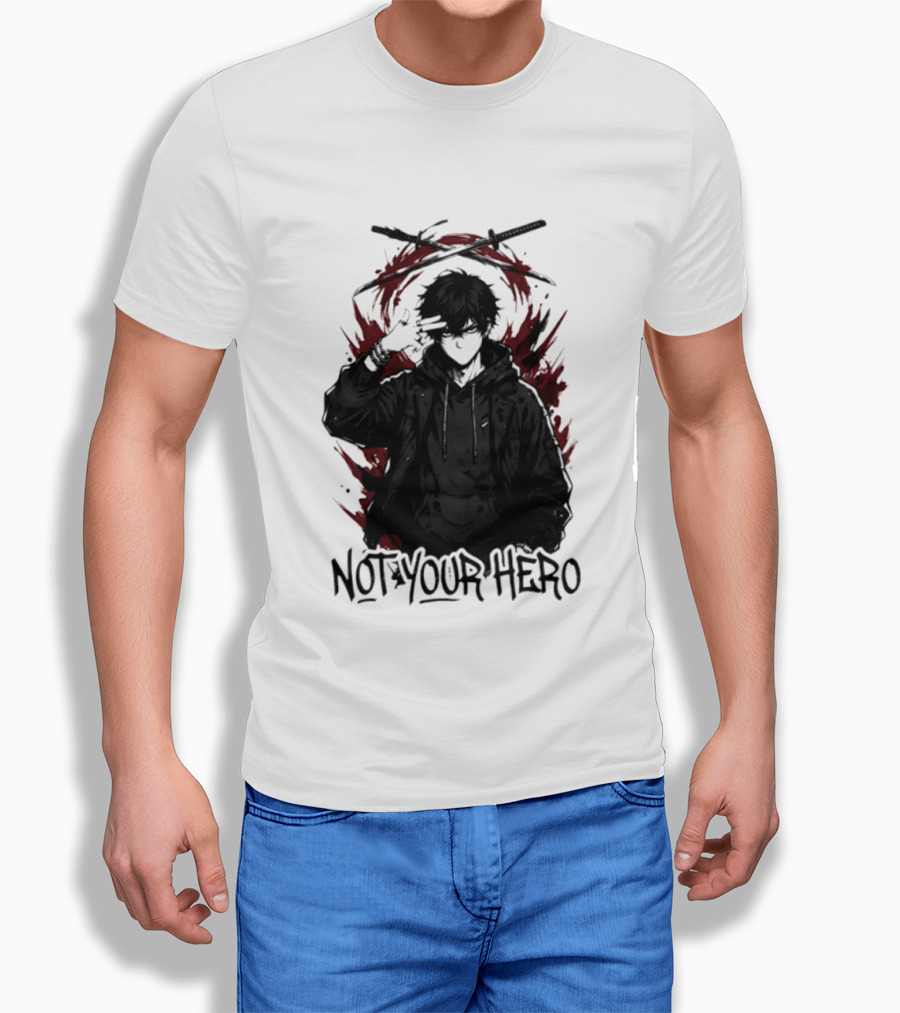 Not Your Hero Hooded Anime Boy With Katanas Manga T-Shirt