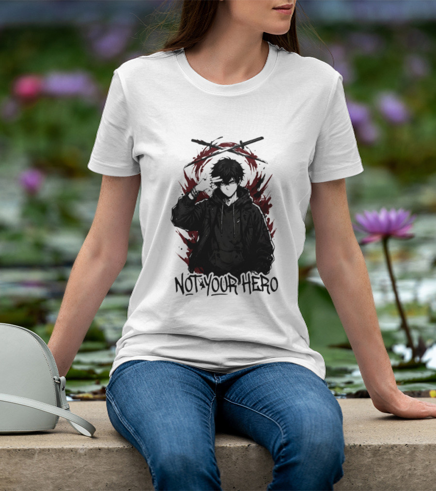 Not Your Hero Hooded Anime Boy With Katanas Manga T-Shirt
