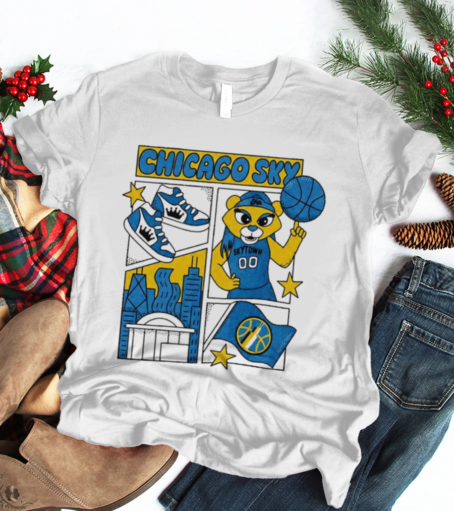 Chicago Sky Skytown Mascot And Basketball Celebration T-Shirt