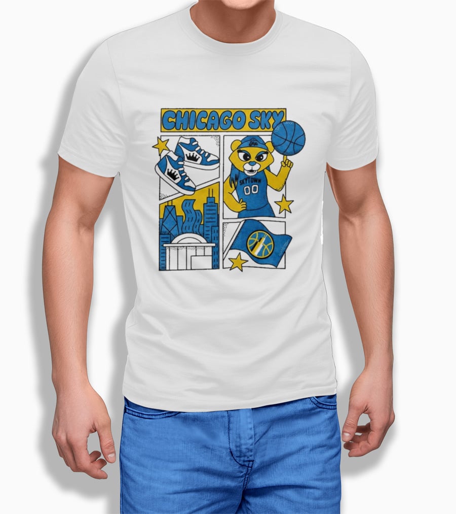 Chicago Sky Skytown Mascot And Basketball Celebration T-Shirt