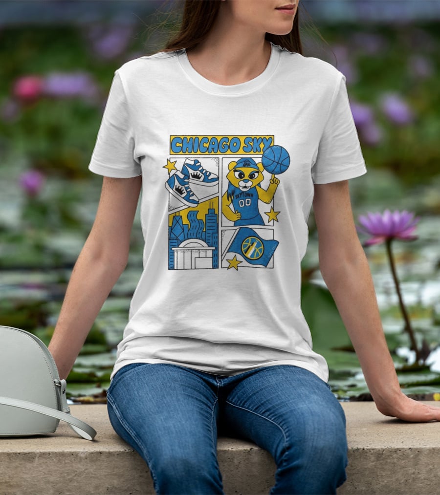 Chicago Sky Skytown Mascot And Basketball Celebration T-Shirt