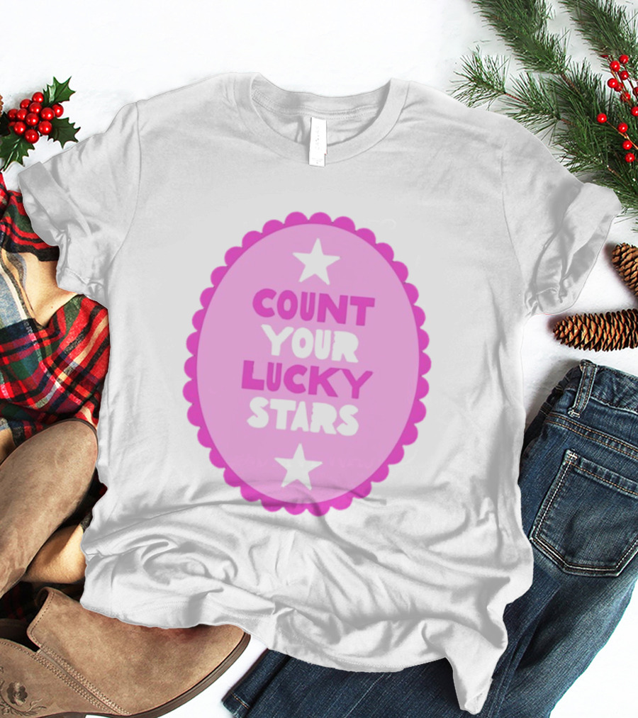 Count Your Lucky Stars Pink Oval Motivational Message T-Shirt