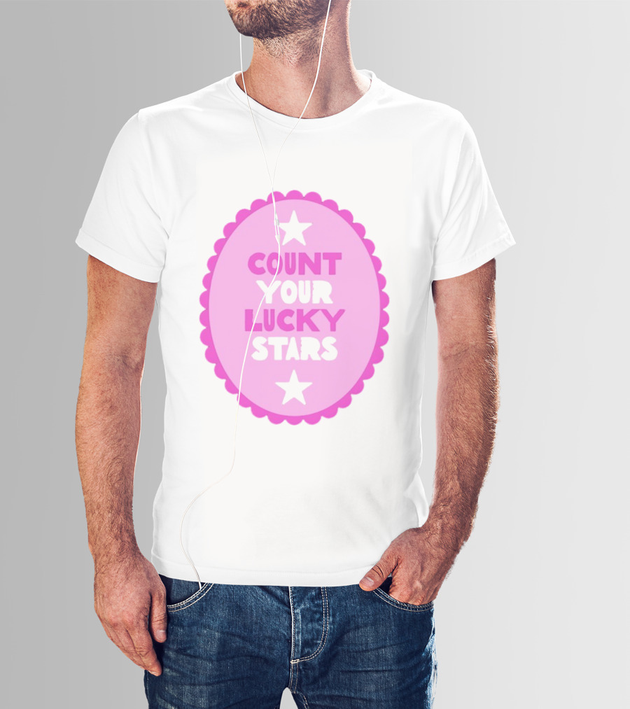 Count Your Lucky Stars Pink Oval Motivational Message T-Shirt