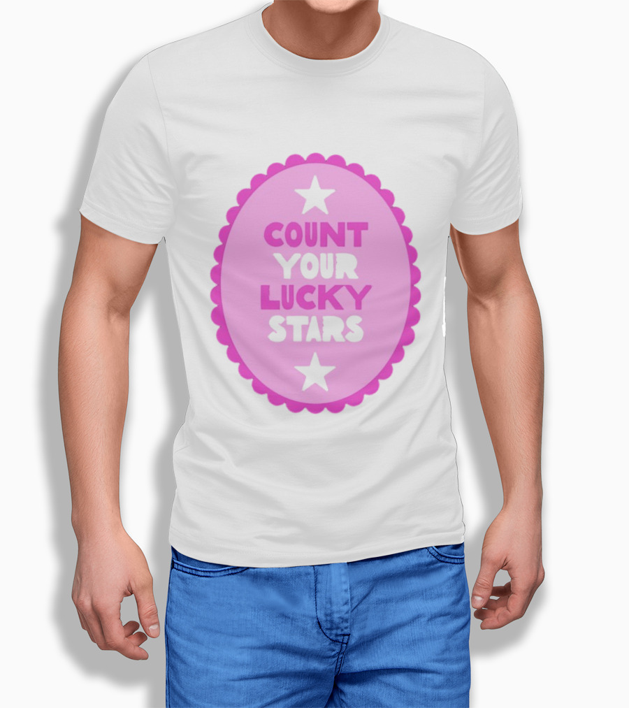 Count Your Lucky Stars Pink Oval Motivational Message T-Shirt