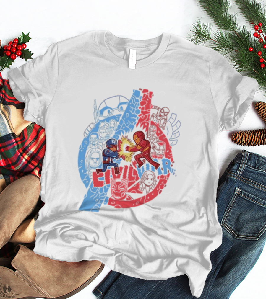 Marvel Civil War Captain America Versus Iron Man Chibi Showdown T-Shirt