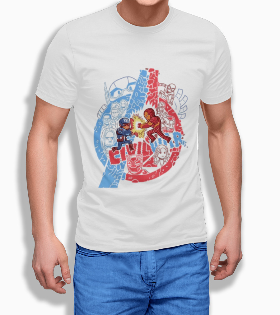 Marvel Civil War Captain America Versus Iron Man Chibi Showdown T-Shirt