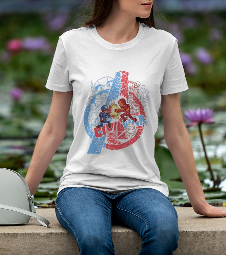Marvel Civil War Captain America Versus Iron Man Chibi Showdown T-Shirt